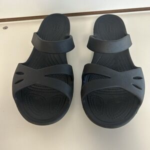 Crocs Kelli Womens 8‎ Black Iconic Comfort Slip On Slide Flat Sandals Summer